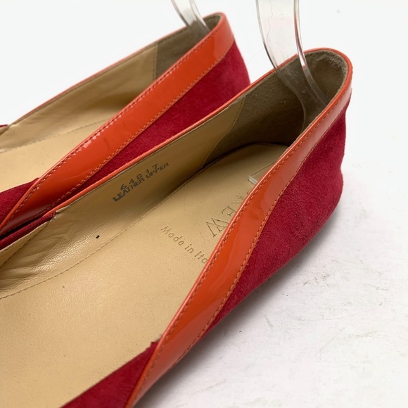 J CREW Made In ITALY Pink Orange Genuine Leather Suede Flats Bow Toe Shoes 6.5 - Picture 10 of 16